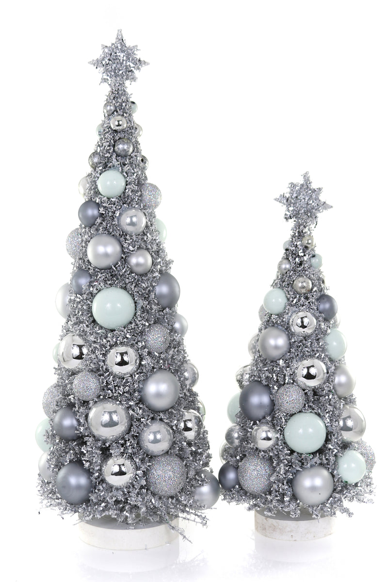 Silver Midcentury Glitter Trees, Set of 2