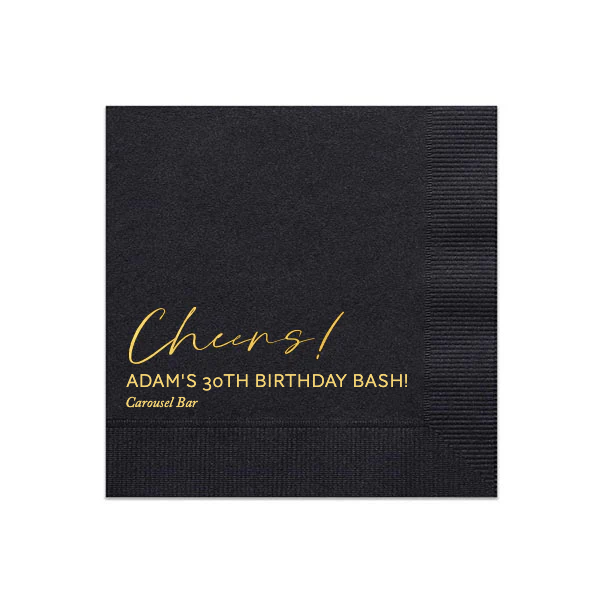 Script Cheers Custom Cocktail Napkin, Gold Foil