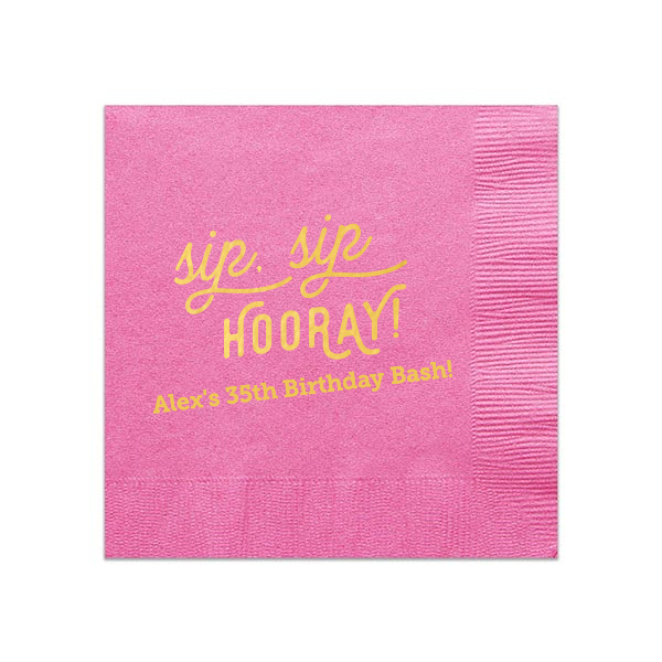 Retro Sip Sip Custom Cocktail Napkin, Gold Foil