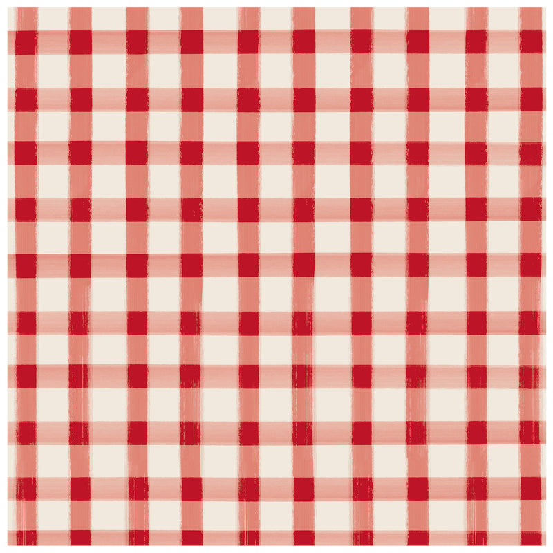 Red Painted Check Cocktail Napkin - Pack of 20
