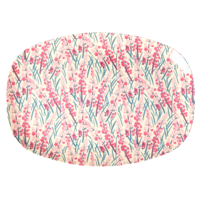 Medium Melamine Rectangular Plate - Pink - Floral Field Print