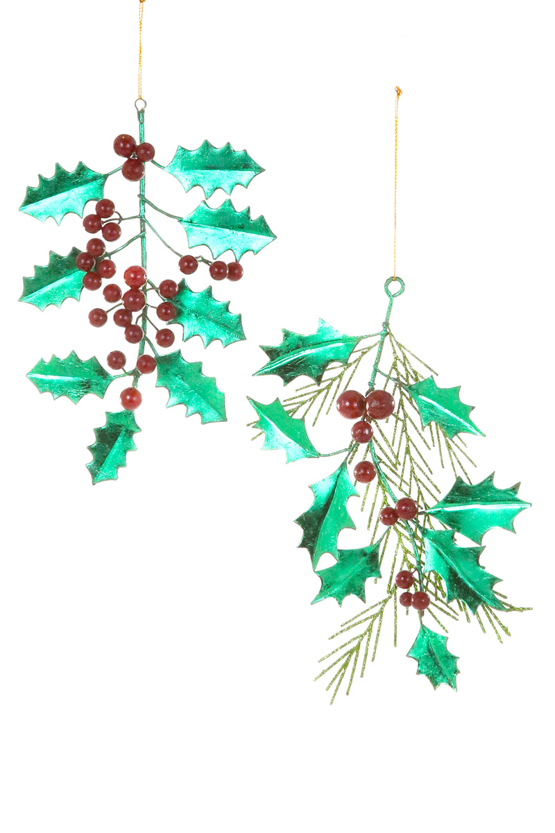 Botanical Holly And Juniper Ornaments-Green, Set of 6