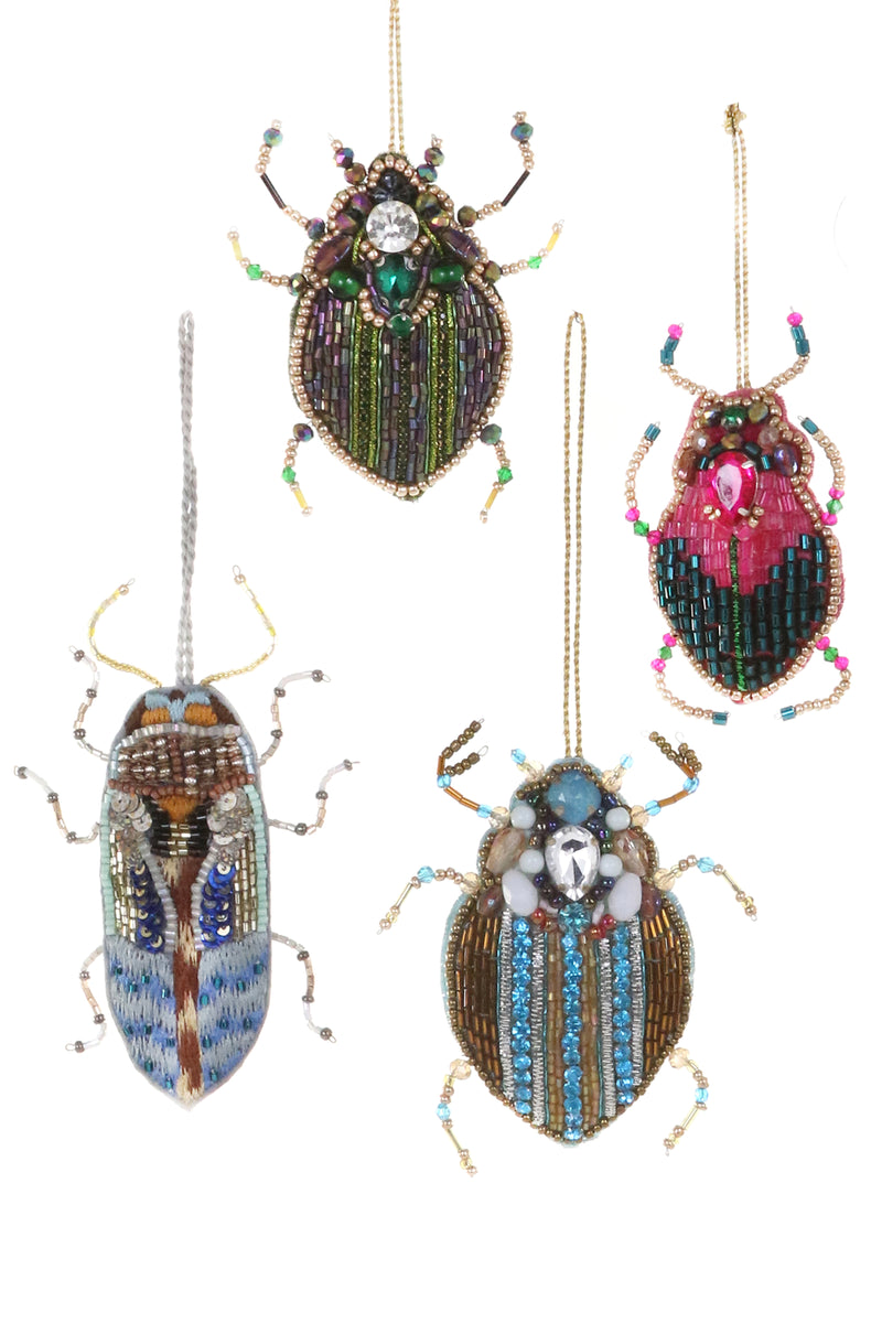 Beaded Beetles Ornaments, Set of 8