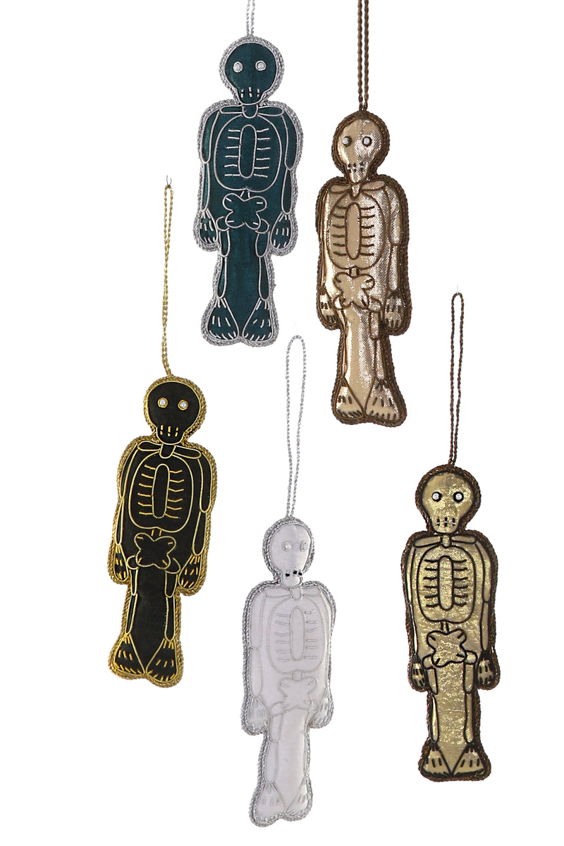 Tinsel Skeleton Ornaments, Set of 8