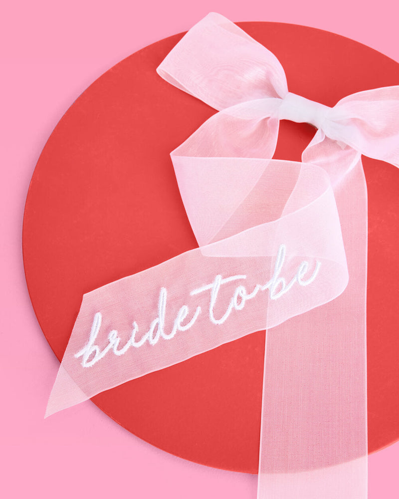 Bride To Be Bow - White Embroidered Bow