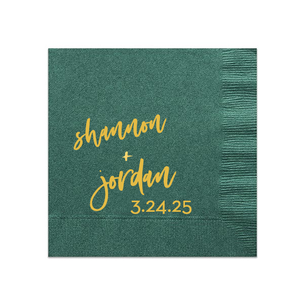 Script Names And Date Personalized Napkin, Gold Foil