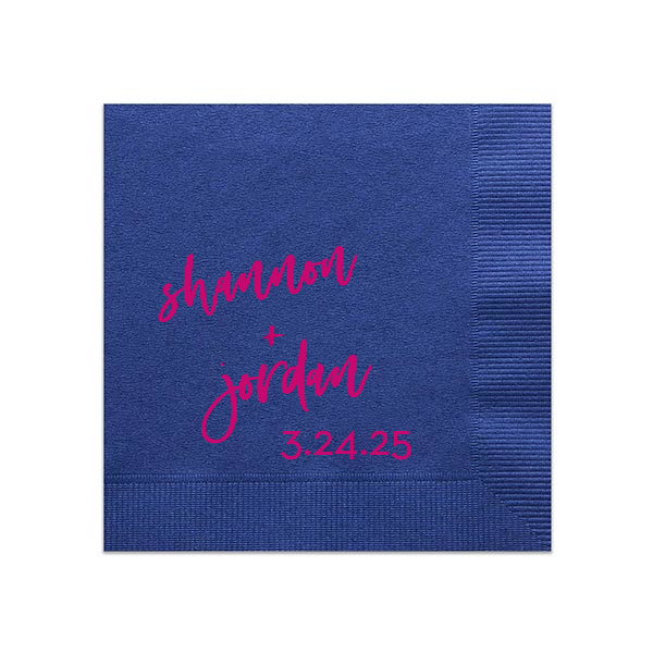 Script Names And Date Napkin, Fuchsia Foil 