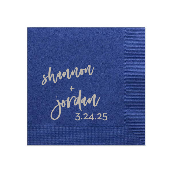 Script Names And Date Napkin, Silver Foil