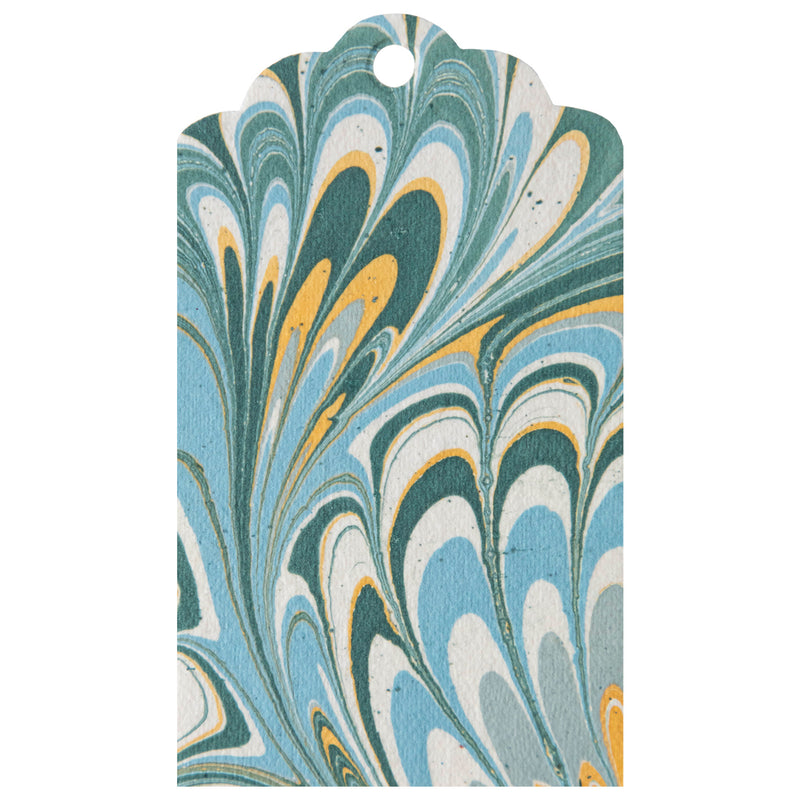 Blue & Gold Peacock Marbled Gift Tags