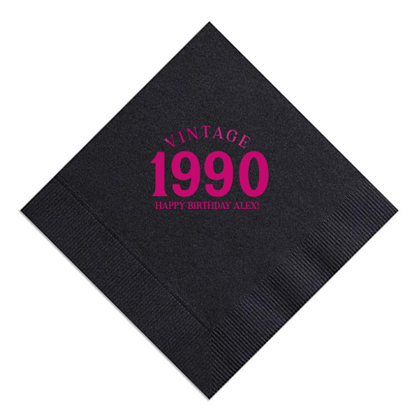 Vintage Bold Year Birthday Napkin, Fuchsia Foil