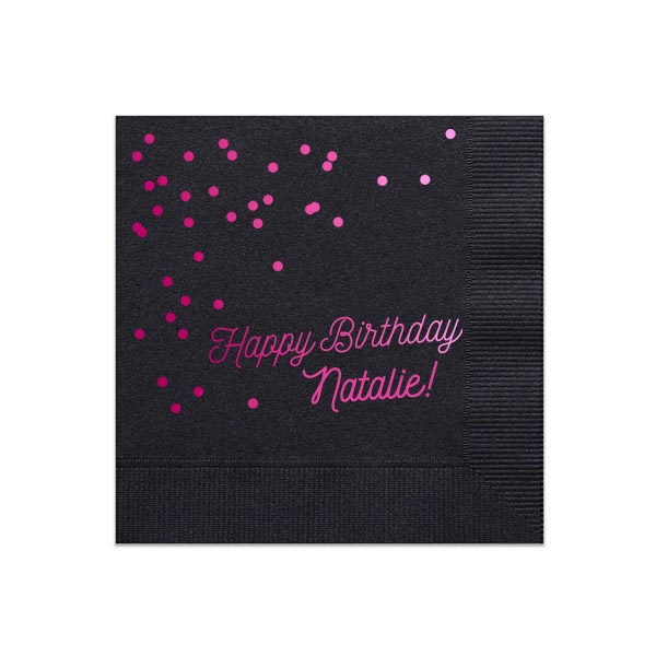 Happy Birthday Confetti Napkin, Fuchsia Foil