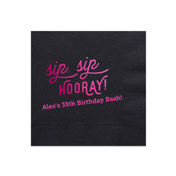 Retro Sip Sip Custom Cocktail Napkin, Fuchsia Foil