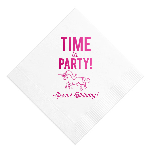 Party Unicorn Custom Napkin, Pink Foil