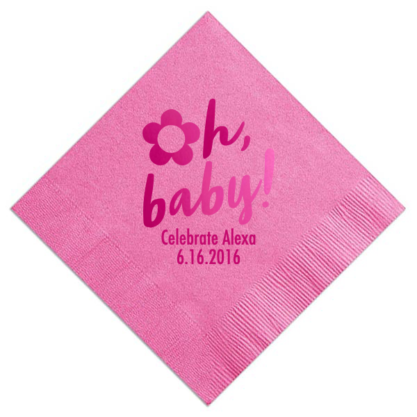 Personalized Oh Baby! Napkin, Fuchsia Foil