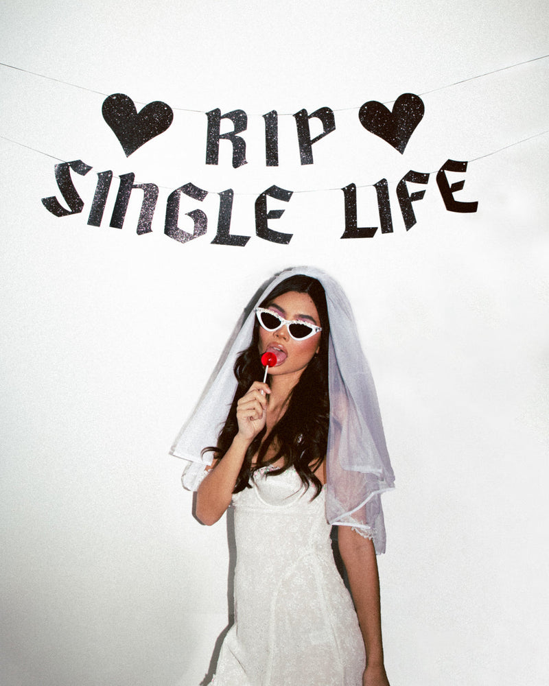 Rip Single Life Banner - Black Glitter Banner