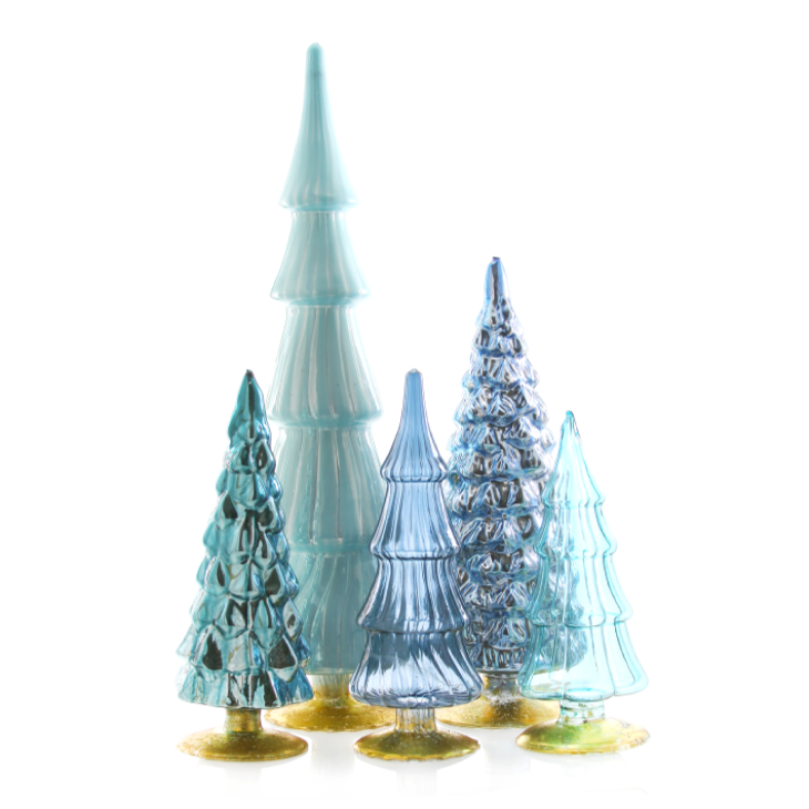Blue Glass Trees, Set of 5