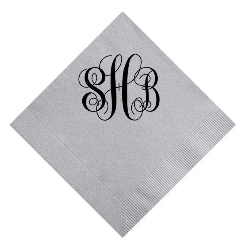 Romantic Monogram Napkin, Black Foil