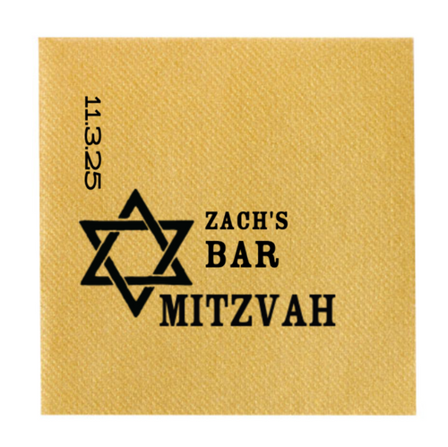 Star of David Bar or Bat Mitzvah Napkin, Black Foil