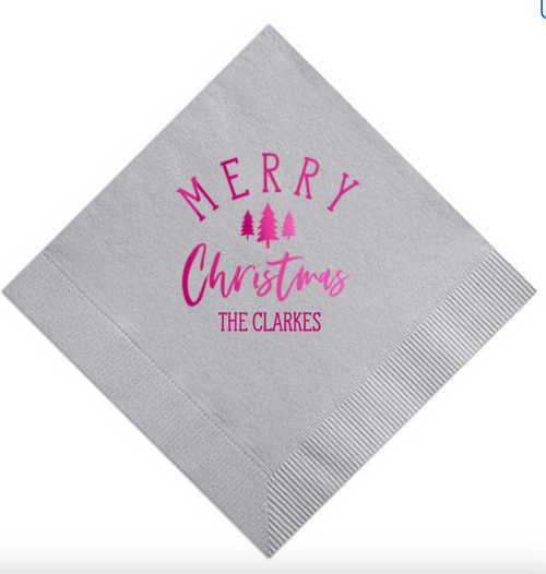 Merry Christmas Napkins, Pink Foil