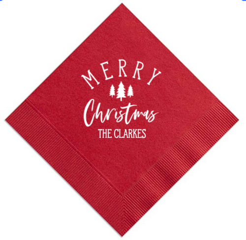 Merry Christmas Napkins, White Foil