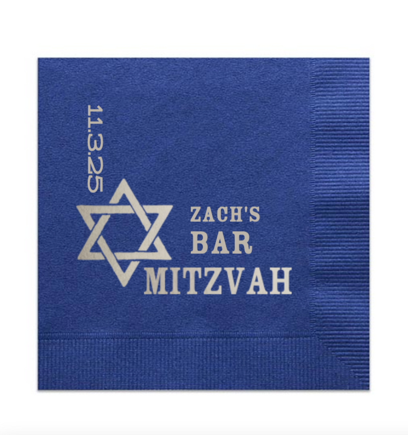 Star of David Bar or Bat Mitzvah Napkin, Silver Foil