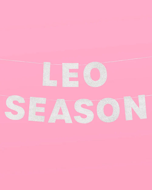 Leo Season Banner - silver glitter banner