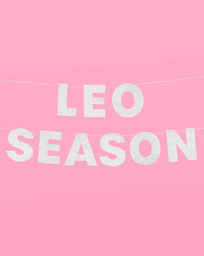 Leo Season Banner - silver glitter banner