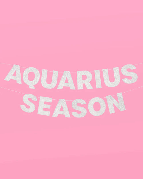 Aquarius Season Banner - silver glitter banner