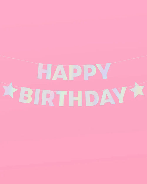 Star Girl Bday Banner - iridescent foil banner