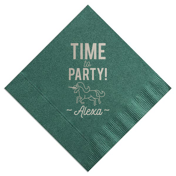 Party Unicorn Custom Napkin, Silver Foil