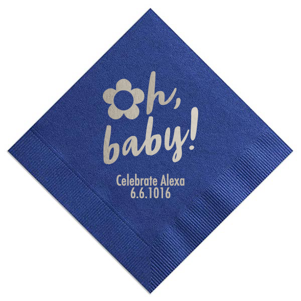 Personalized Oh Baby! Napkin, Silver Foil