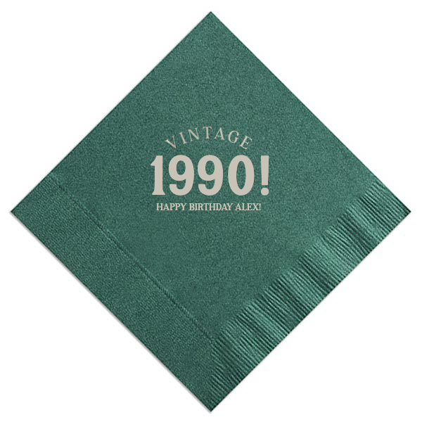Vintage Bold Year Birthday Napkin, Silver Foil