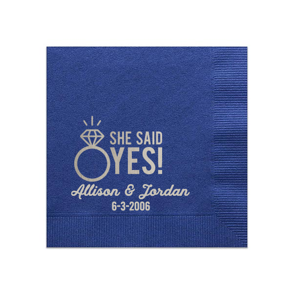 She Said Yes! Custom Napkin, Silver Foil