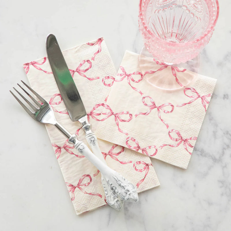 Pink Bow Lattice Cocktail Napkin, Pack of 20