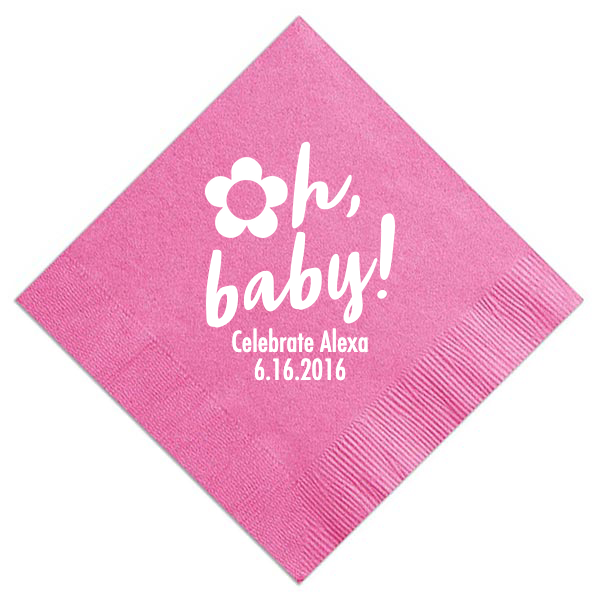 Personalized Oh Baby! Napkin, White Foil