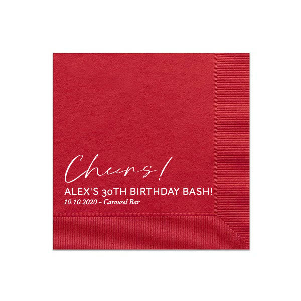 Script Cheers Names Napkin, White Foil