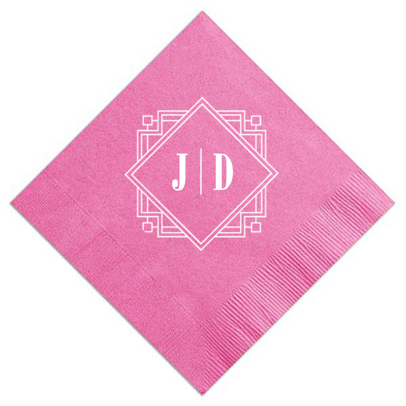 Deco Diamond Personalized Cocktail Napkin, White Foil