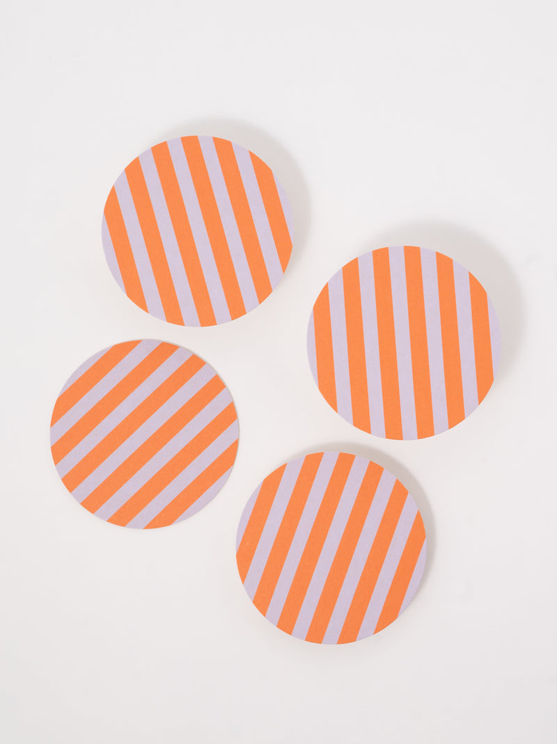 Ultra Violet and Orange Striped Coaster, Set of 4