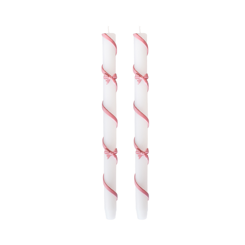 Ribbon Bow Taper Candle Set - 3 Color Options