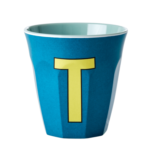 Melamine Cup - Medium with Alphabet in Bluish Colors | Letter T