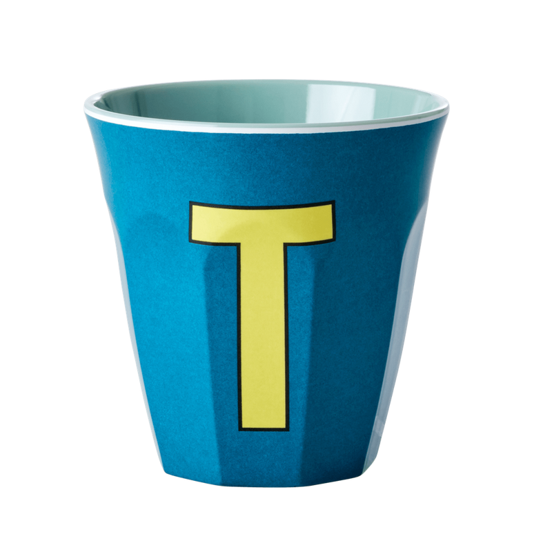 Melamine Cup - Medium with Alphabet in Bluish Colors | Letter T