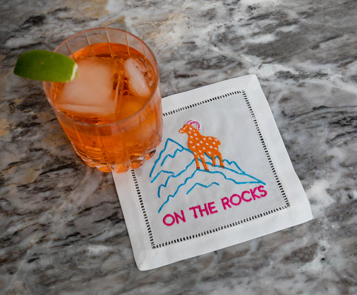 On The Rocks Linen Cocktail Napkin, Set of 4