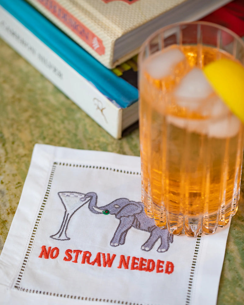 No Straw Needed Linen Cocktail Napkin, Set of 4