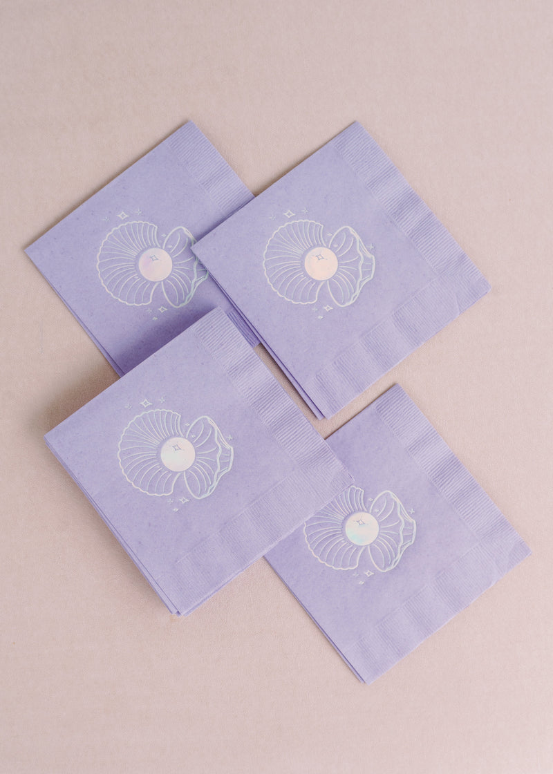 Lavender Seashell Pearl Cocktail Paper Beverage Napkins, Set of 20