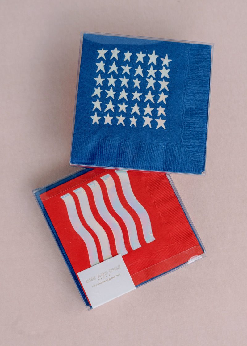 Fourth of July Stars and Stripes Cocktail Paper Beverage Napkins, Set of 20