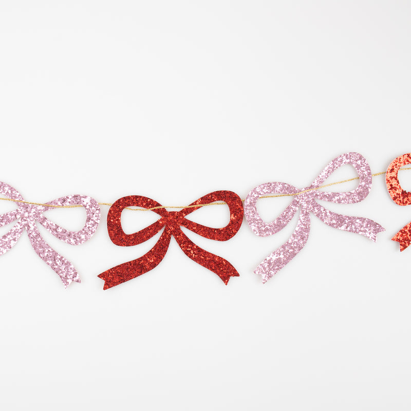 Red & Pink Glitter Bow Garland