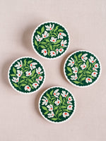 Green and Lavender Floral Scalloped Coasters, Set of 4