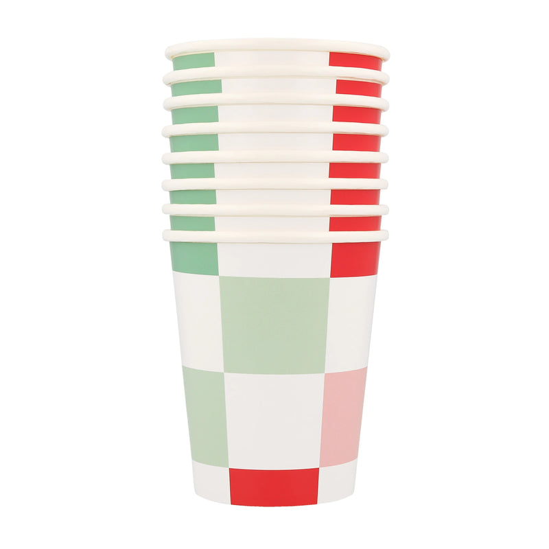 Holiday Check Cups, Pack of 8