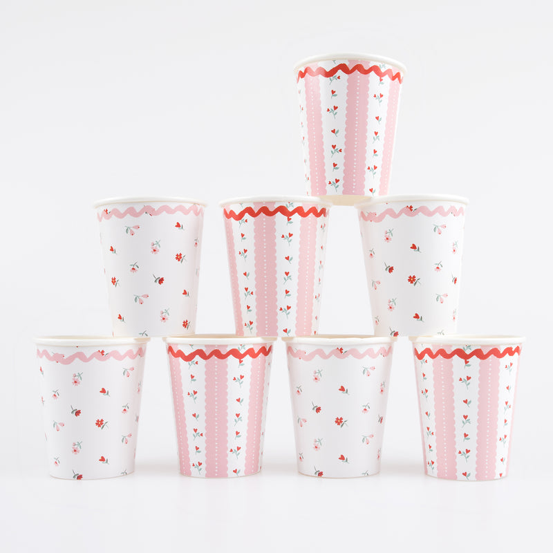 Vintage Rose Cups, Pack of 8