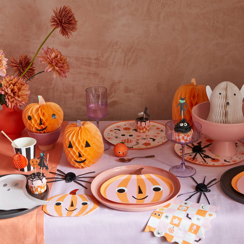 Pink & Orange Stripy Pumpkin Plates, Pack of 8